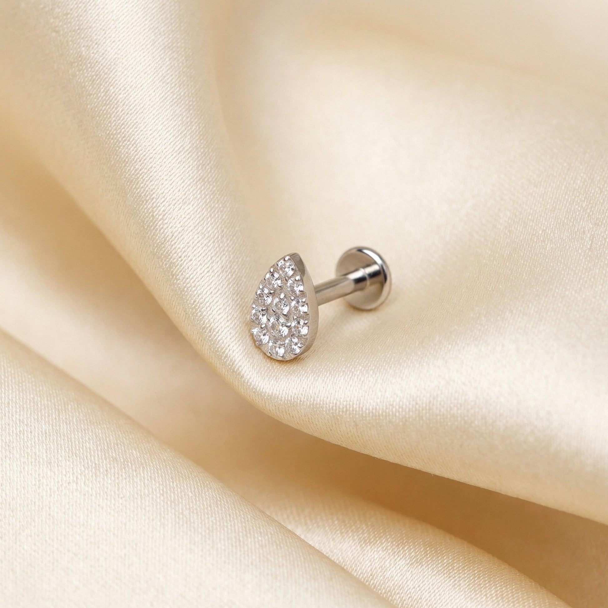 Forward Helix Piercing Jewelry - Single silver teardrop zircon