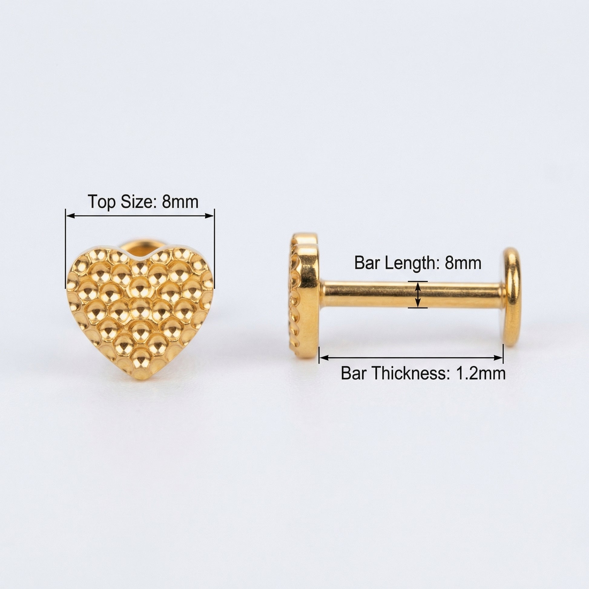 Textured Front Helix Piercing - Diagram showing gold textured