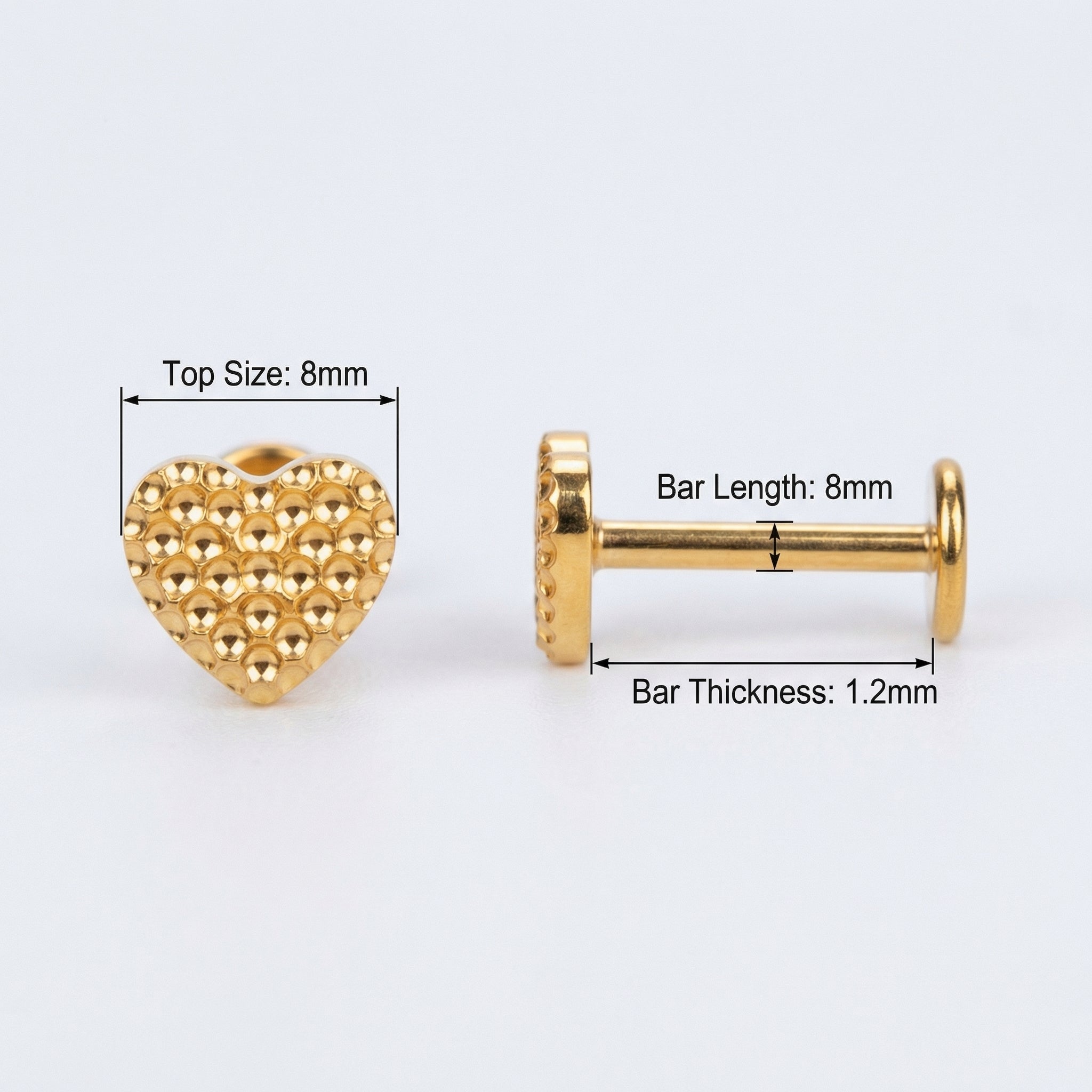 Textured Front Helix Piercing - Diagram showing gold textured