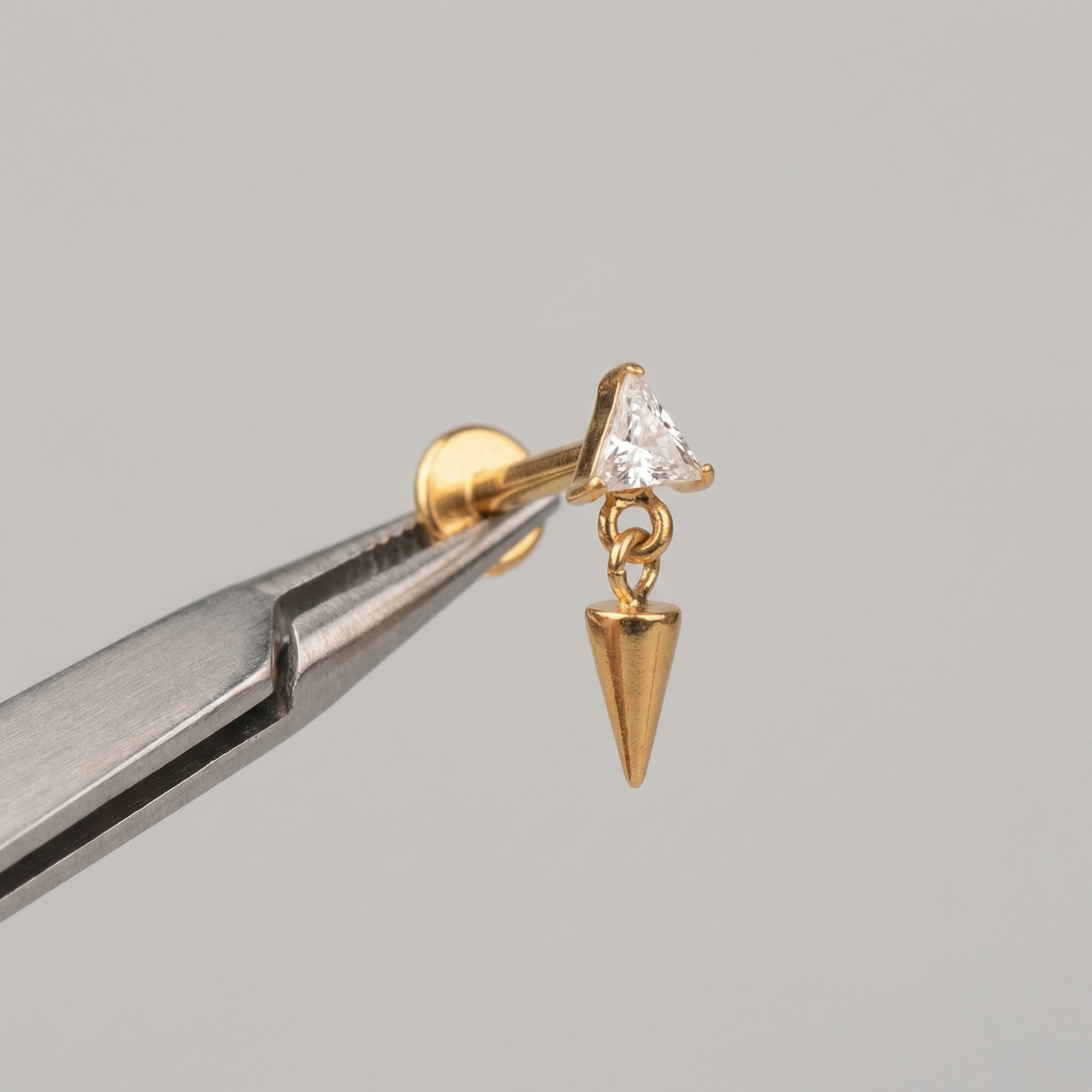 Triangle Front Helix Piercing - Precision piercing tweezers holding