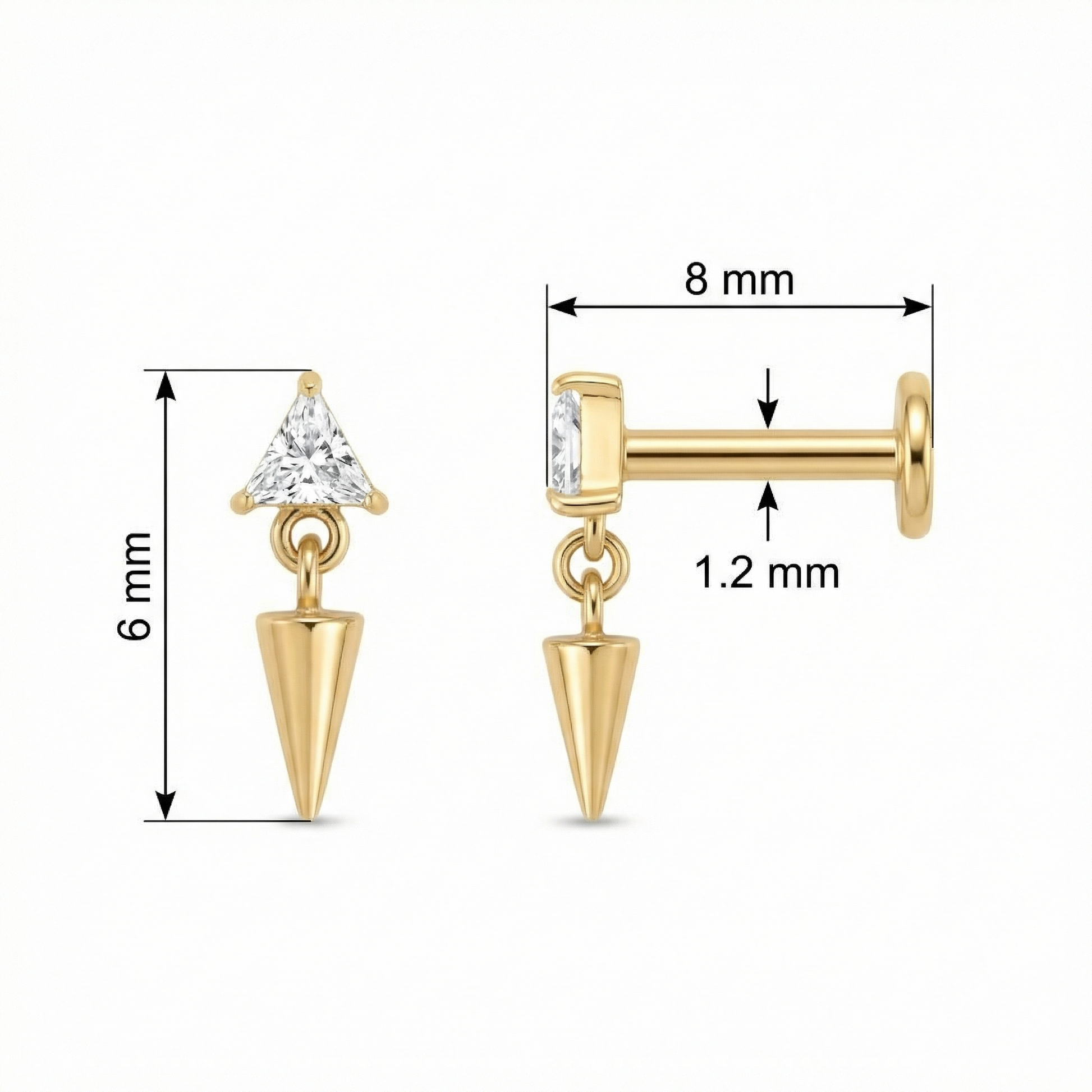 Triangle Front Helix Piercing - Sizing chart diagram for