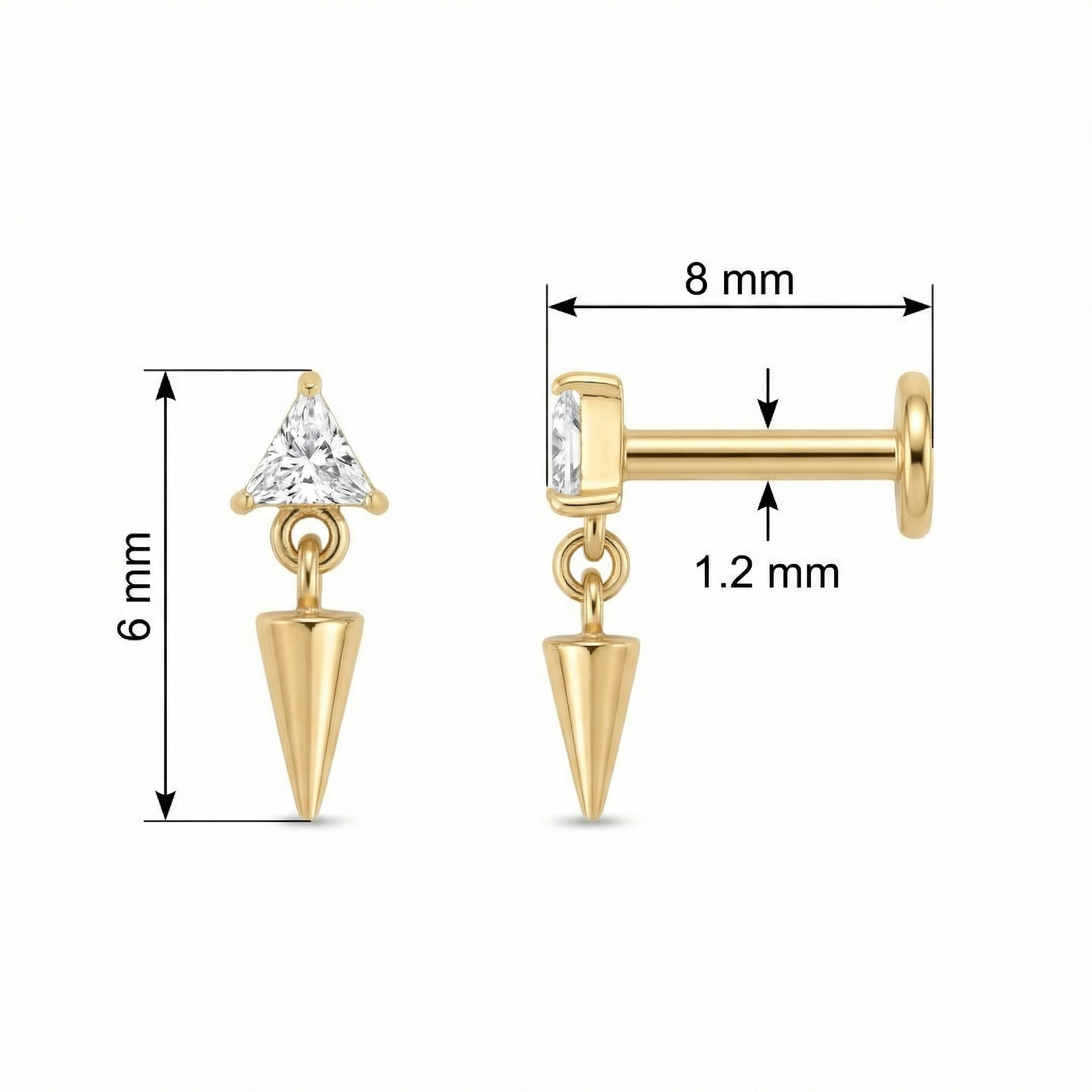 Triangle Front Helix Piercing - Sizing chart diagram for