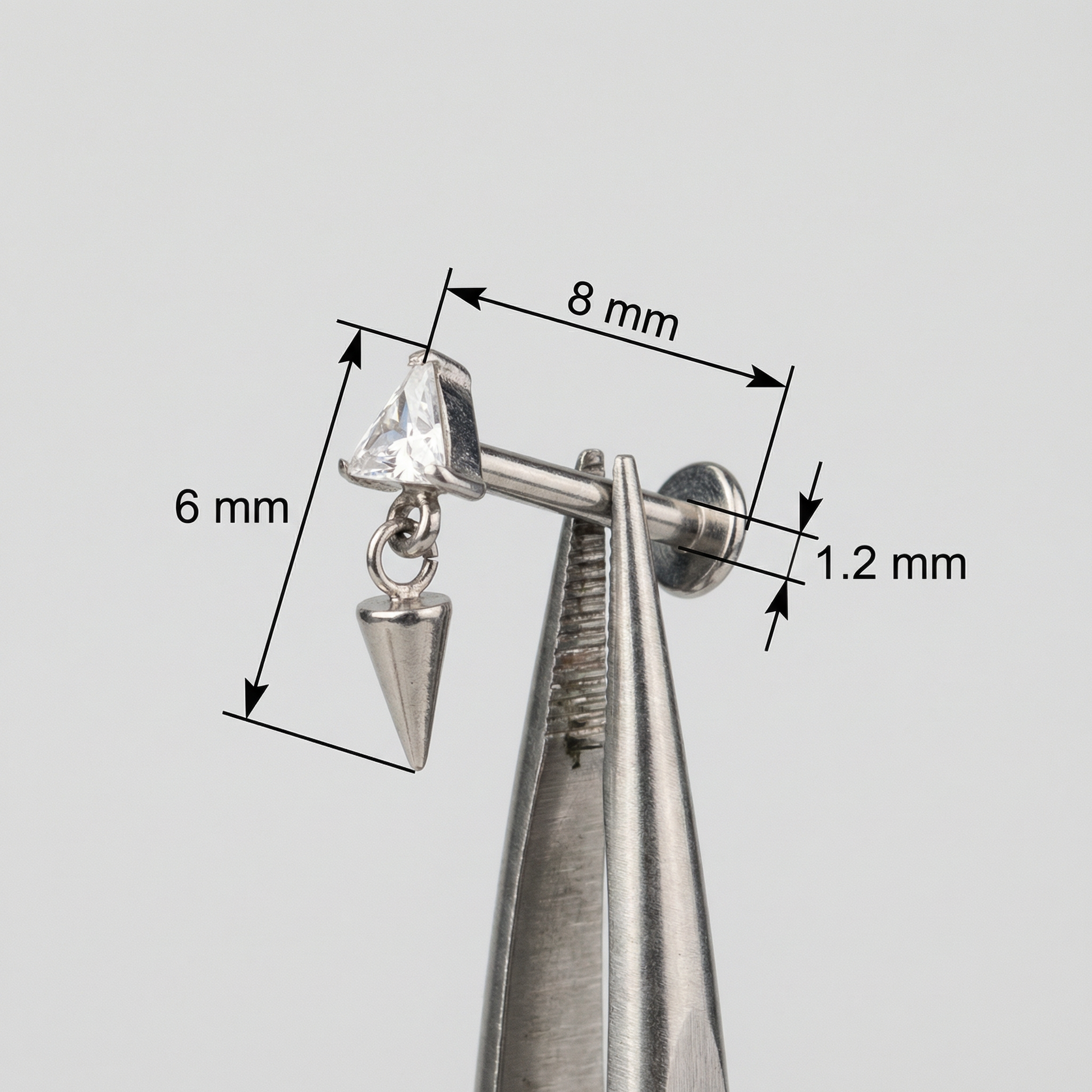 Triangle Front Helix Piercing - Dimensions blueprint for the