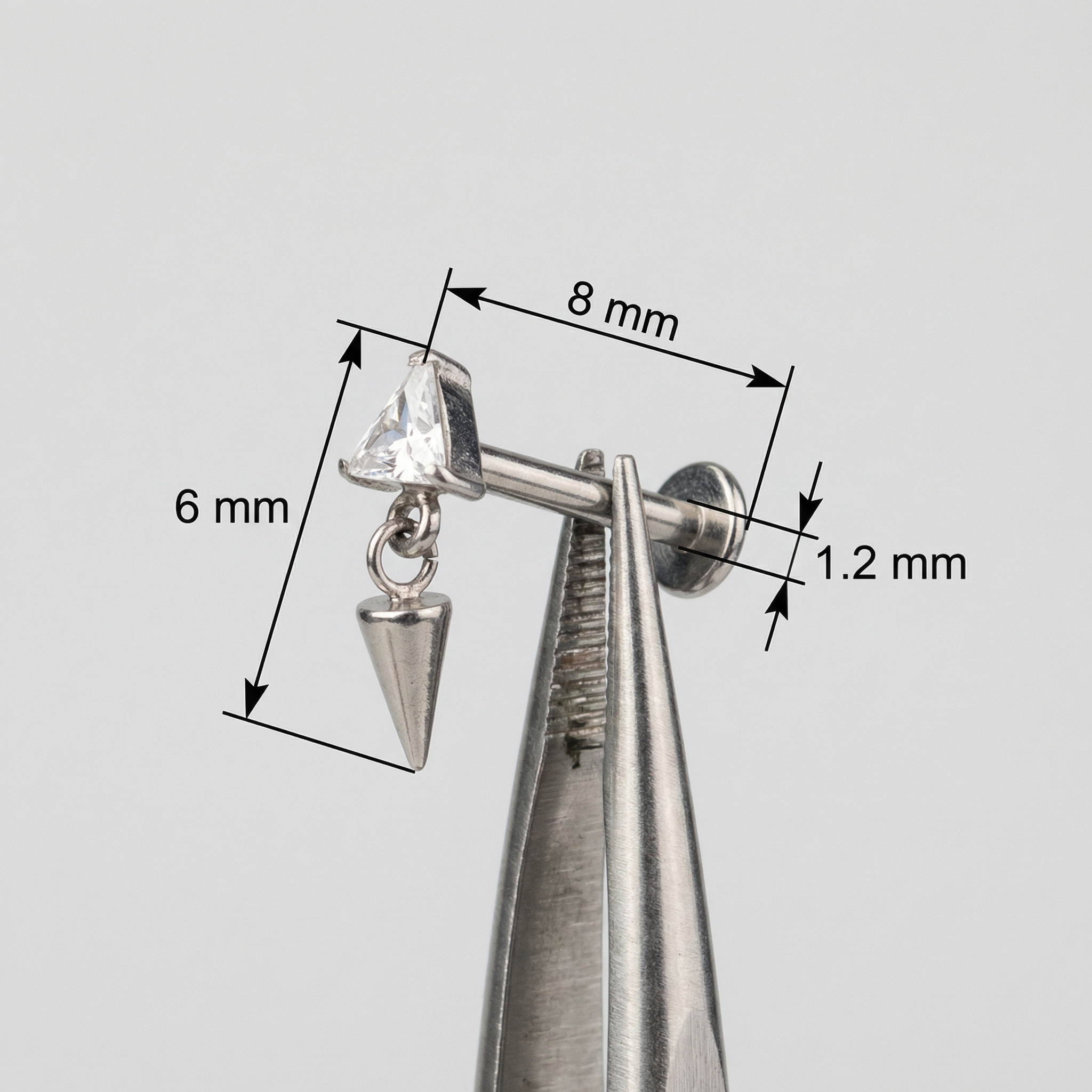 Triangle Front Helix Piercing - Dimensions blueprint for the