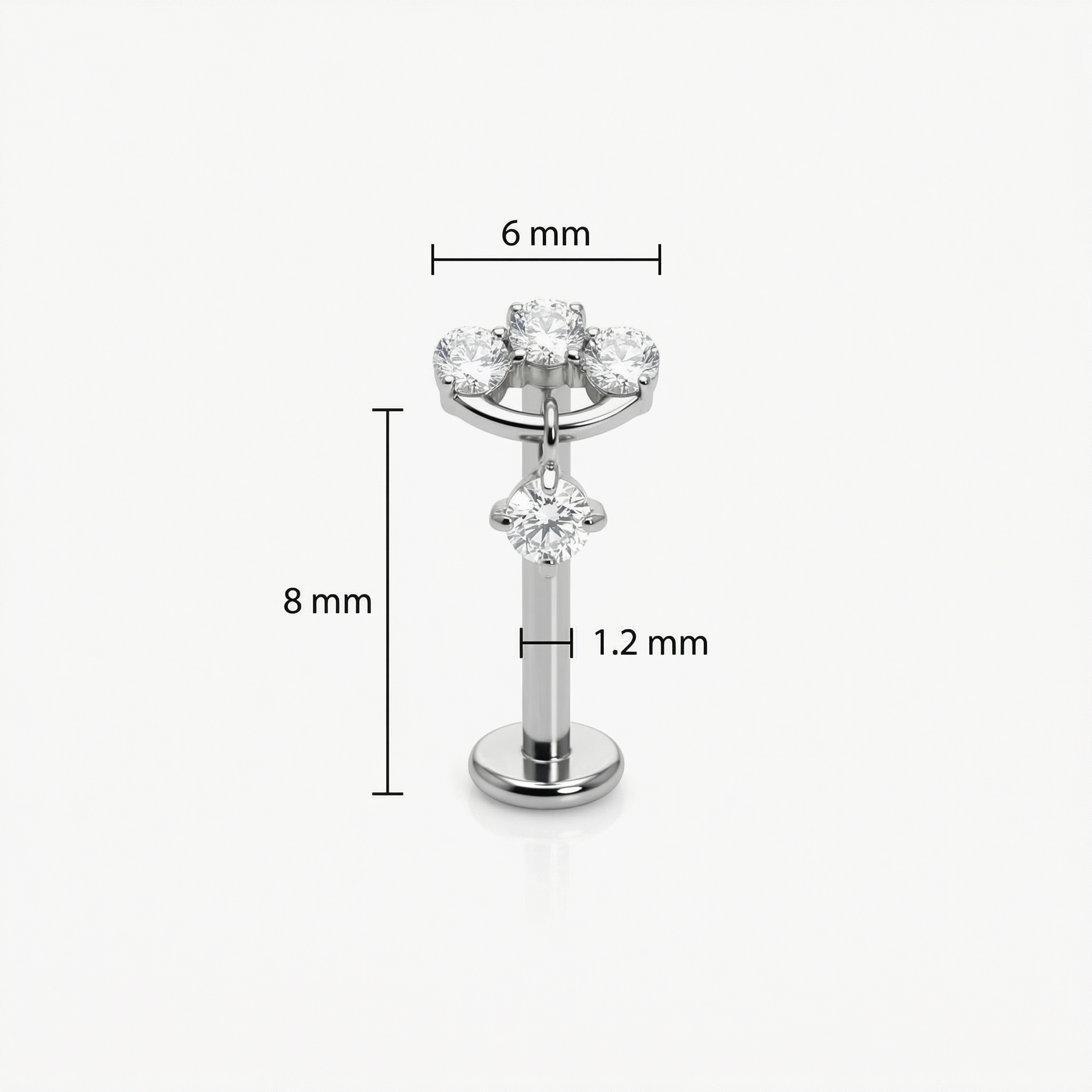 Zircon Forward Helix Piercing - Dimensions blueprint for the
