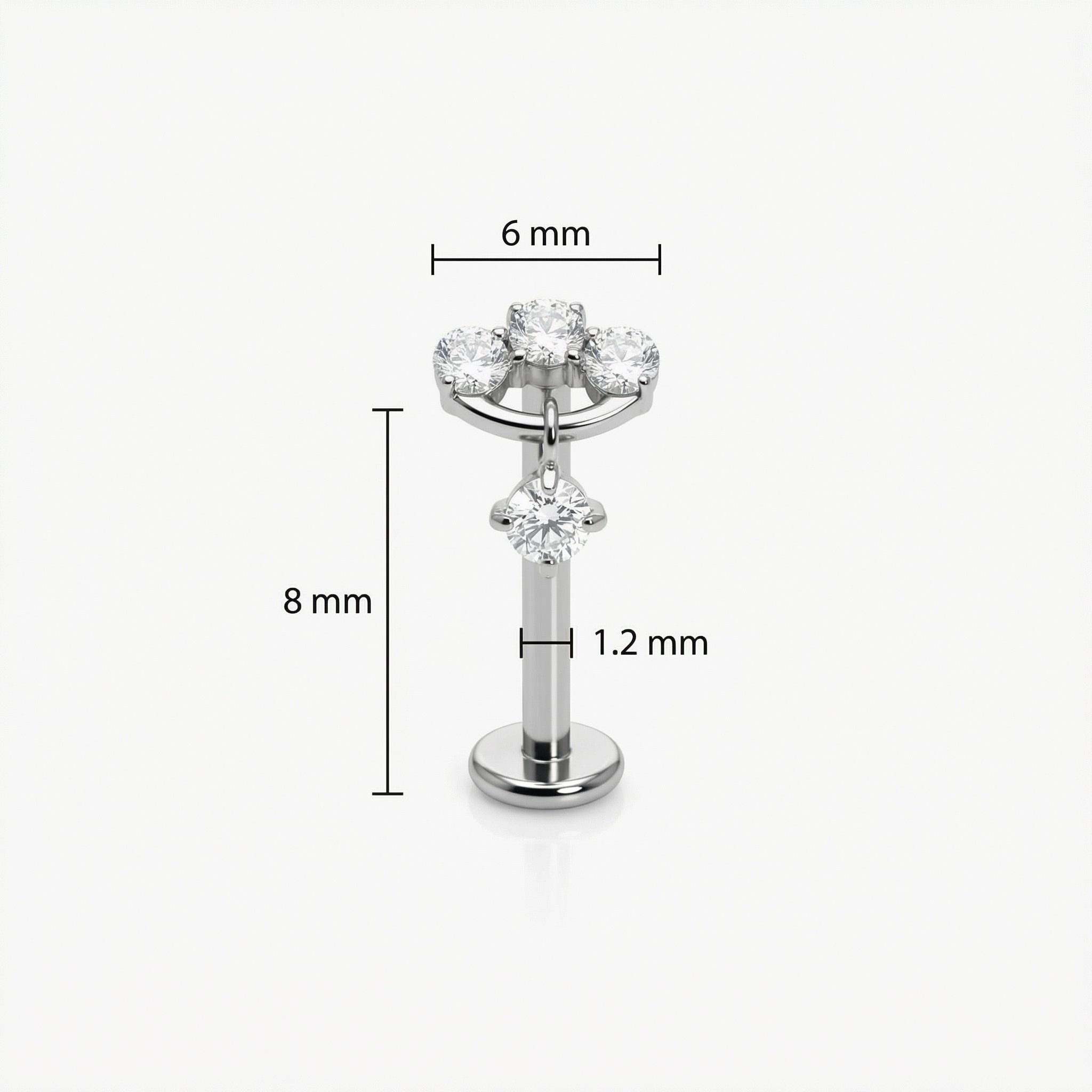 Zircon Forward Helix Piercing - Dimensions blueprint for the