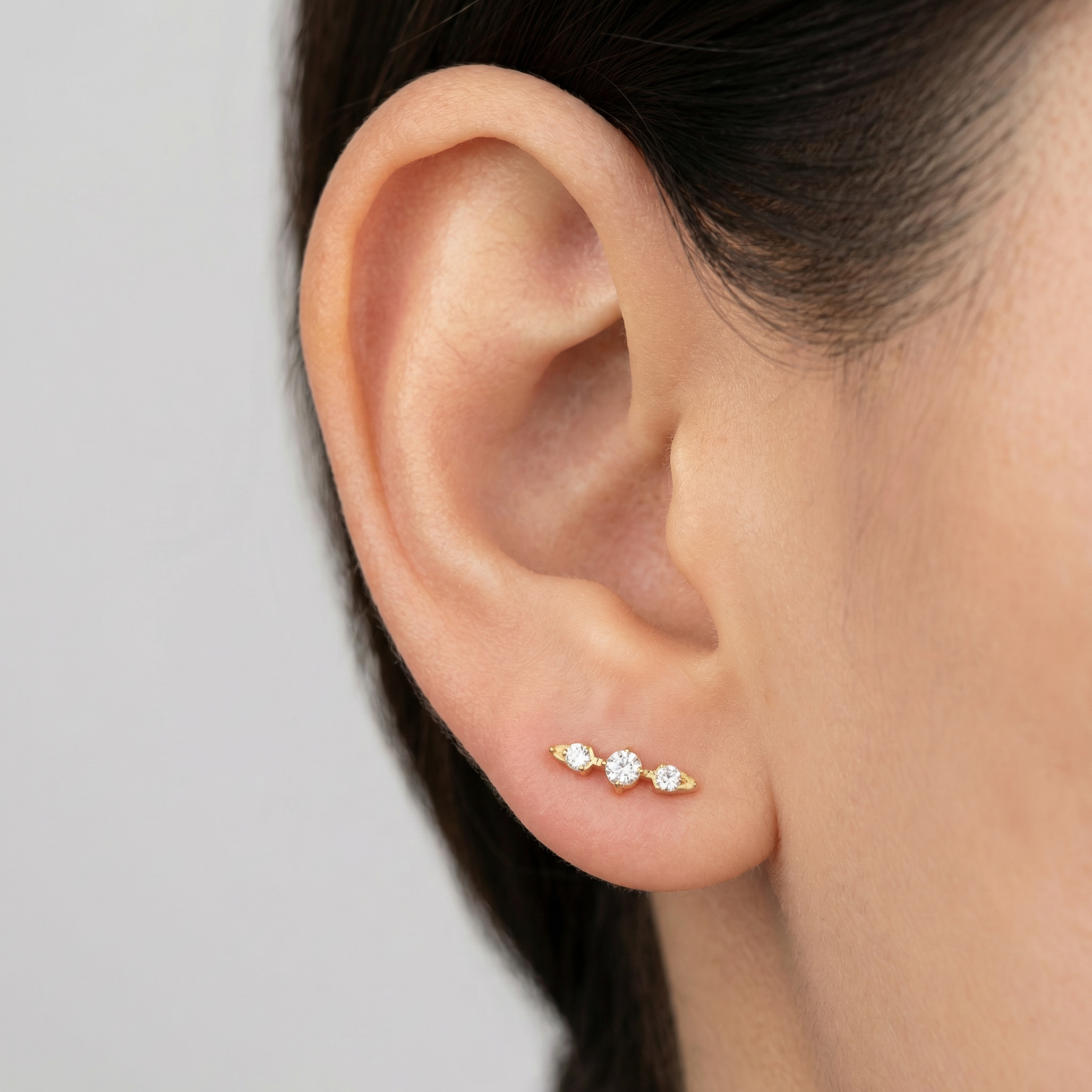 Tragus And Antitragus Piercing - Gold triple zircon cluster