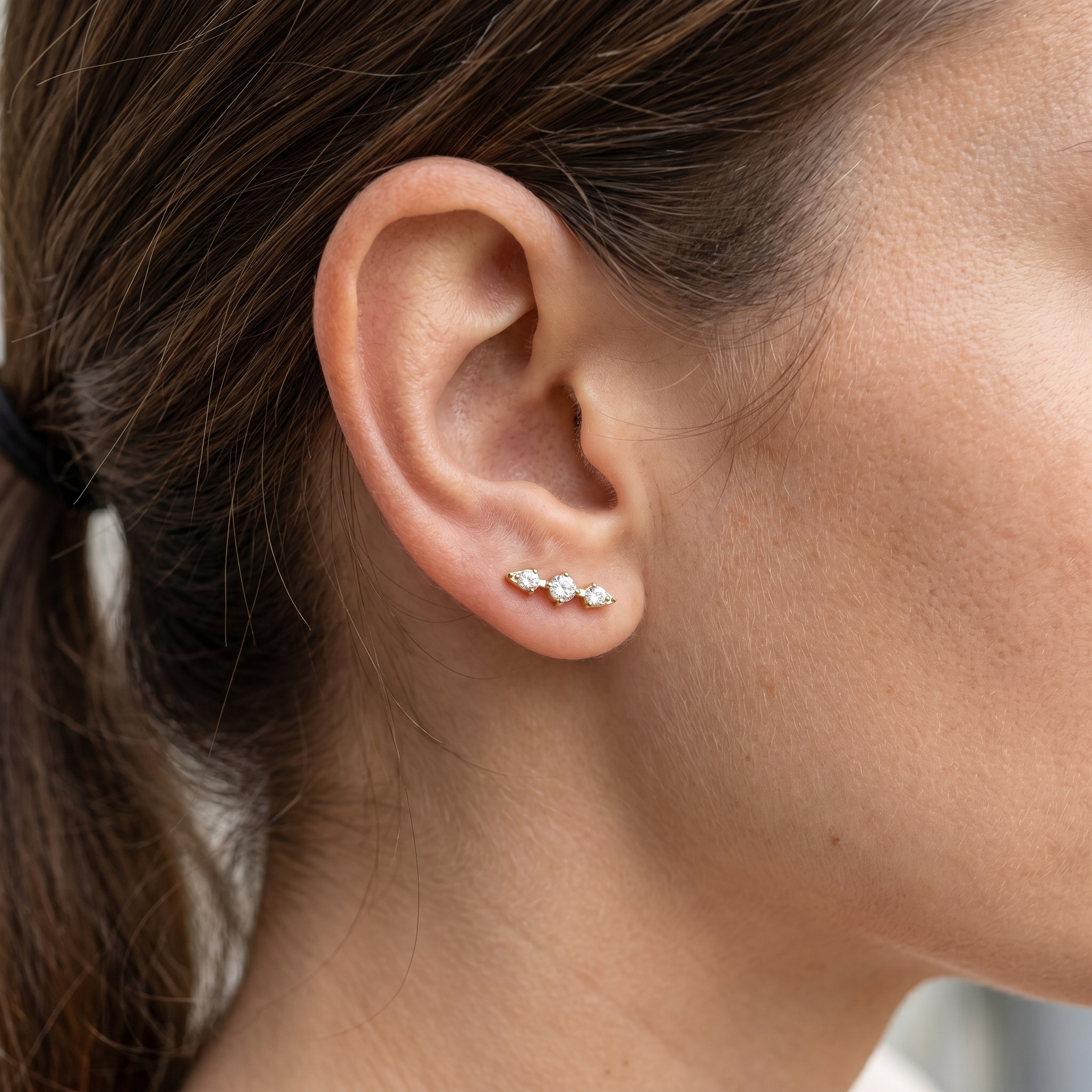 Tragus And Antitragus Piercing - Gold triple zircon cluster