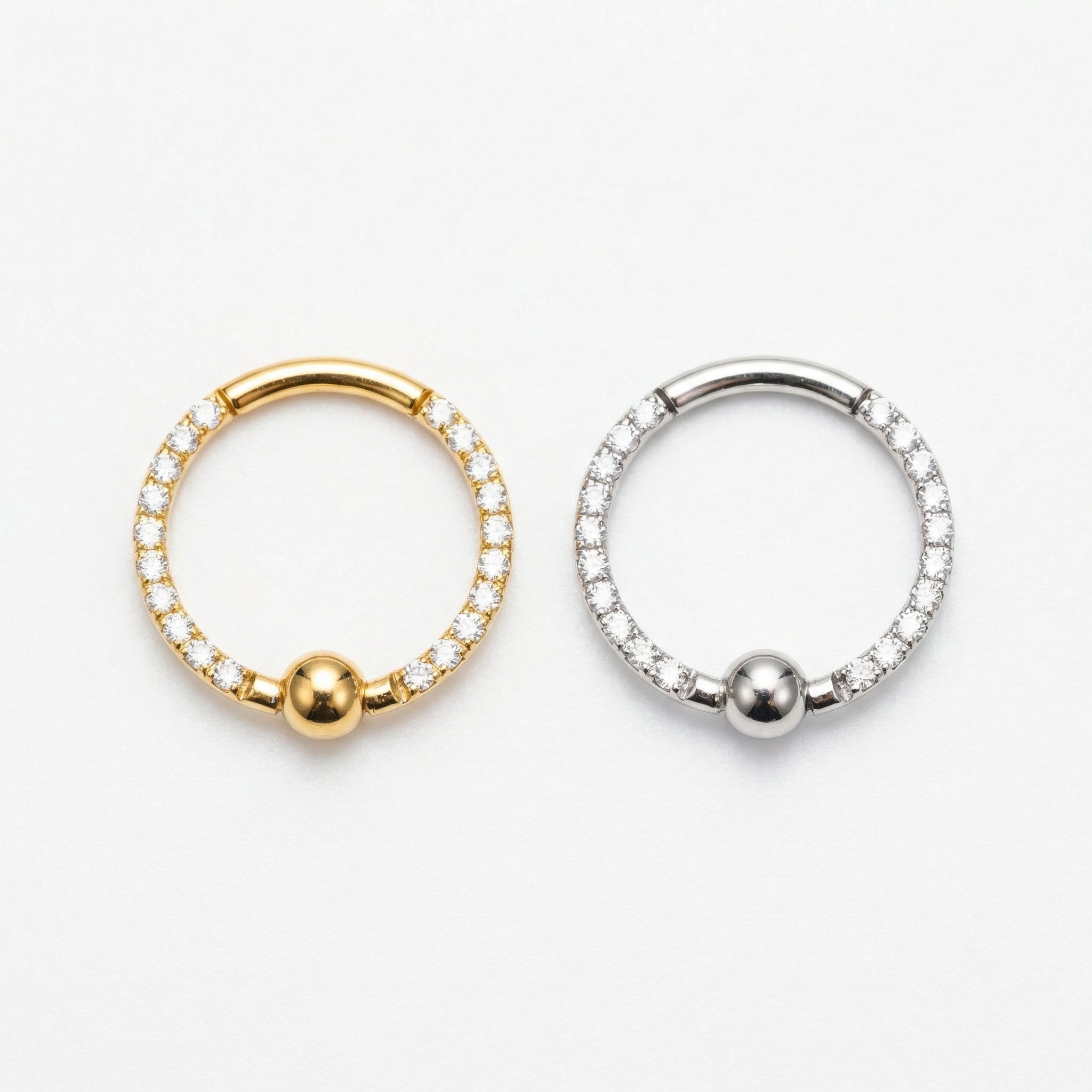 Color comparison showing the gold and silver 16G zircon center bead clicker