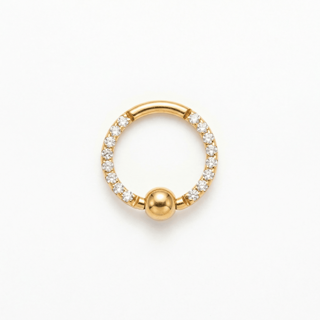 Gold zircon center bead stud — outer conch piercing placement
