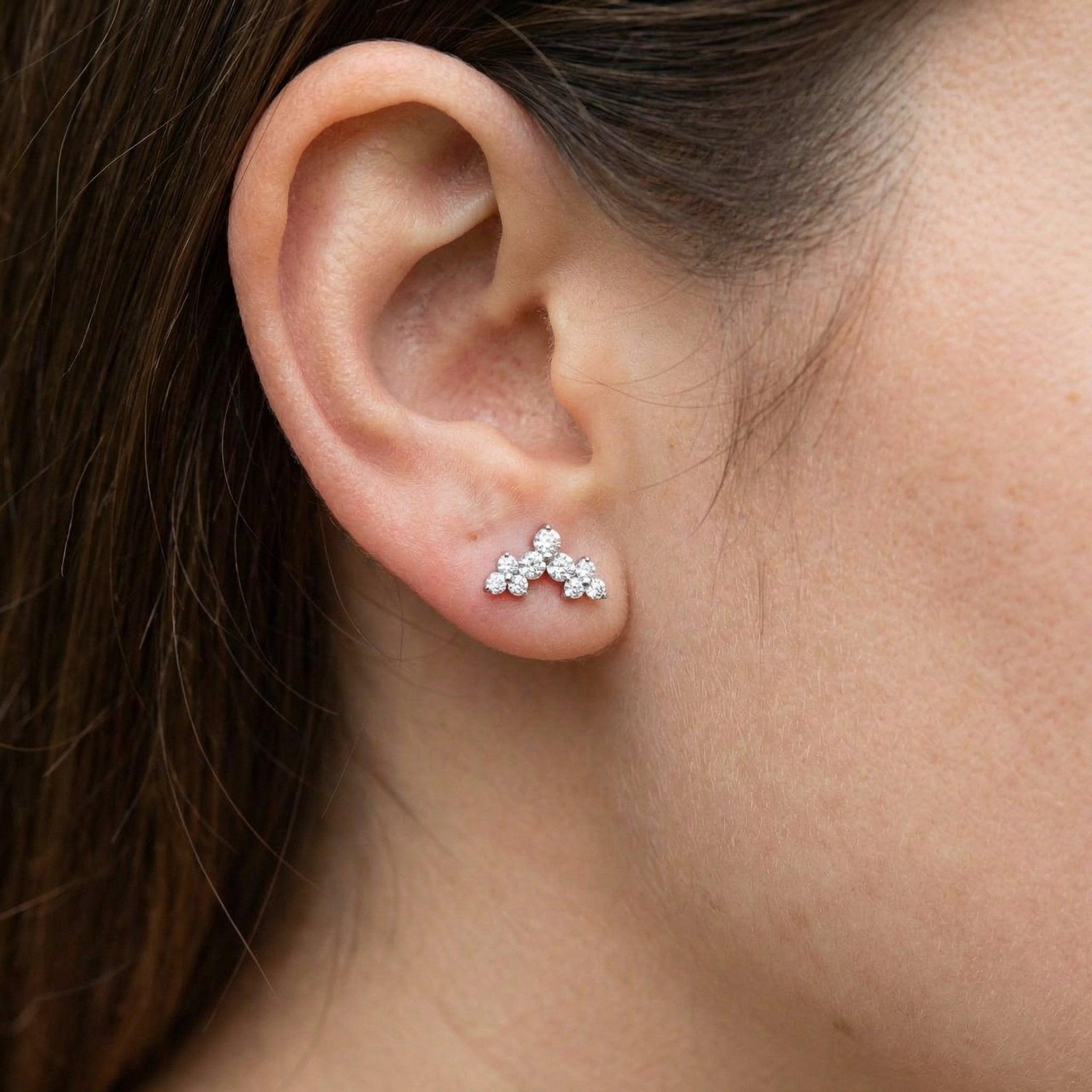 Model profile displaying a silver elegant cluster perfectly situated in her standard