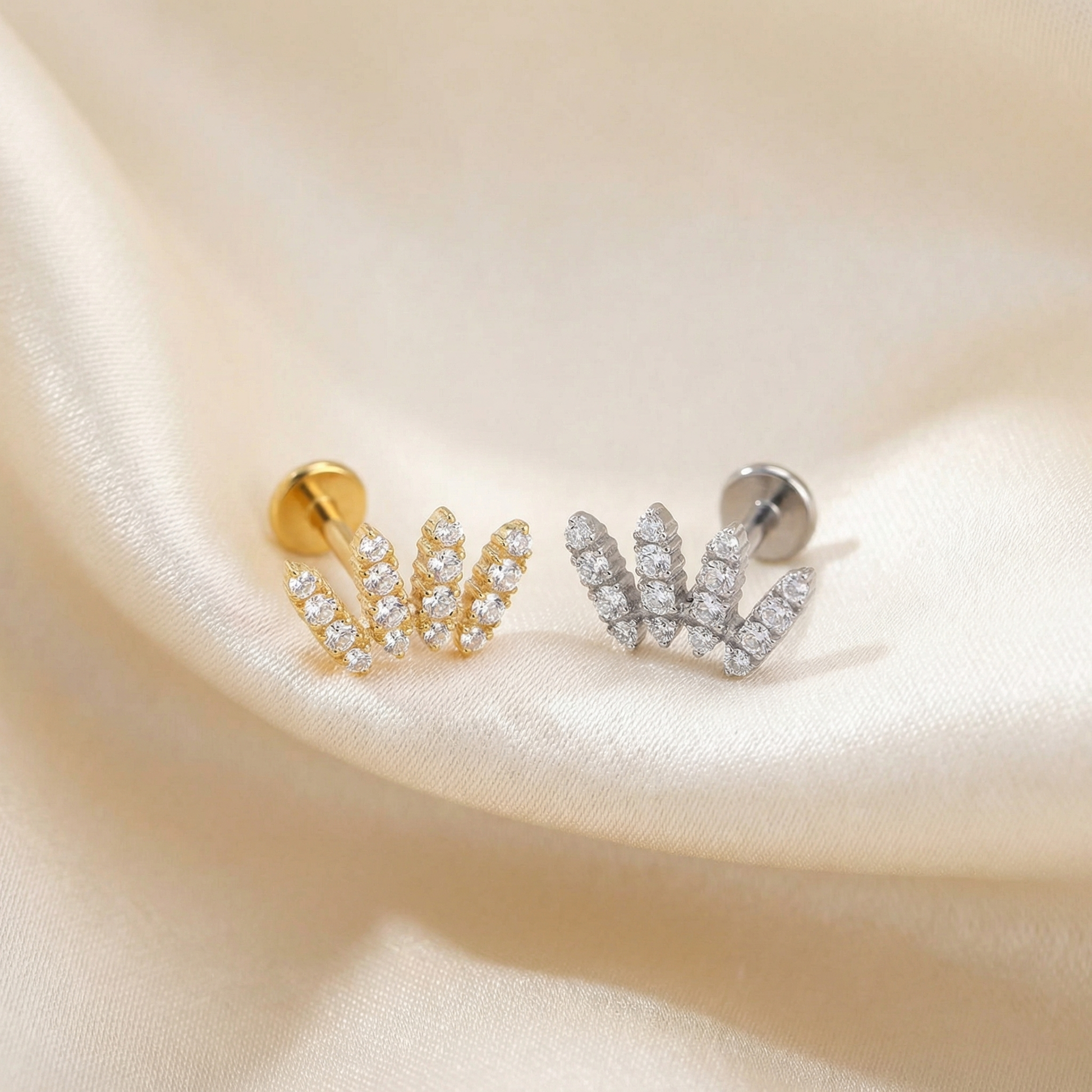 Zircon Double Helix Piercing - Gold and silver crawler