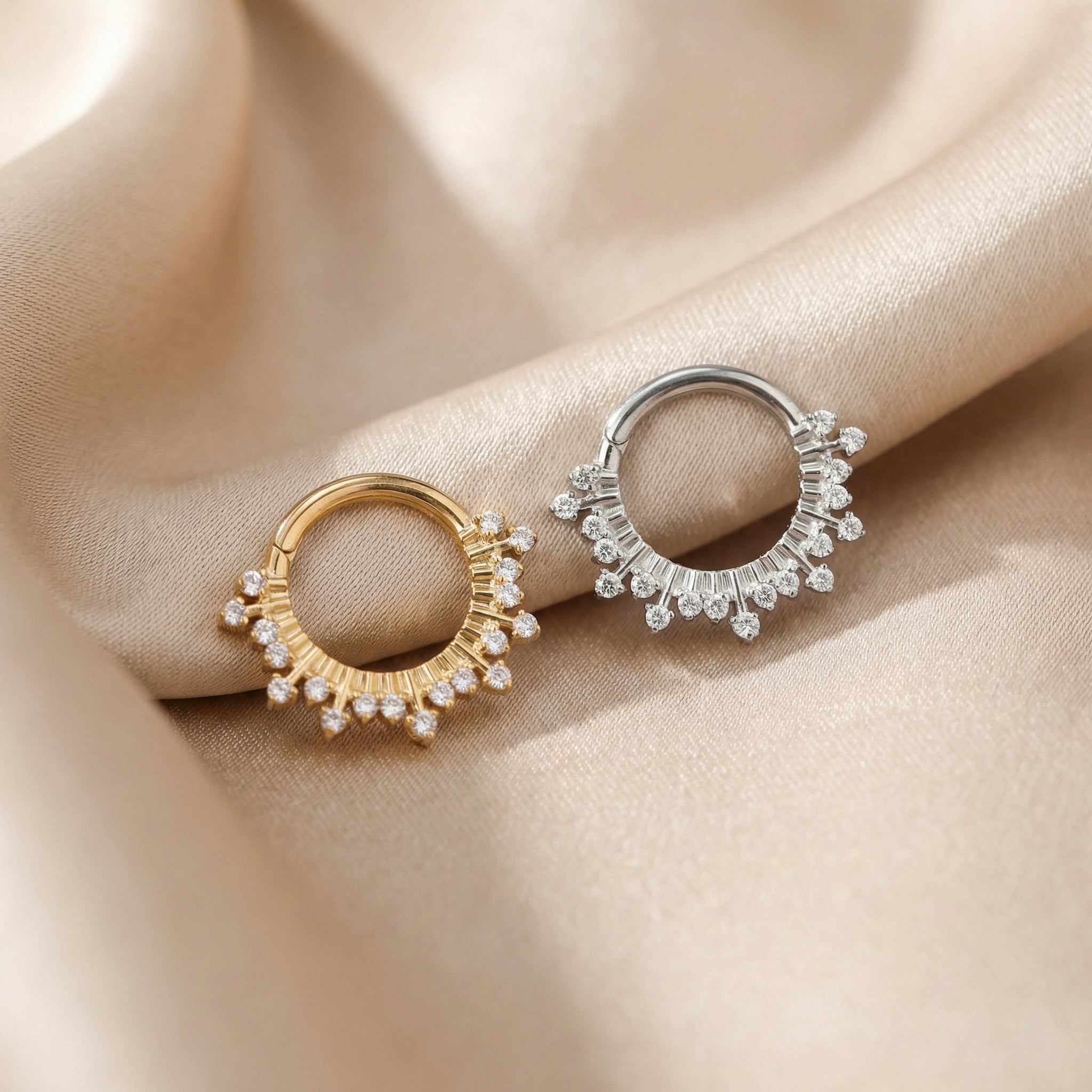 16G Septum Piercing Jewelry - Gold and silver zircon