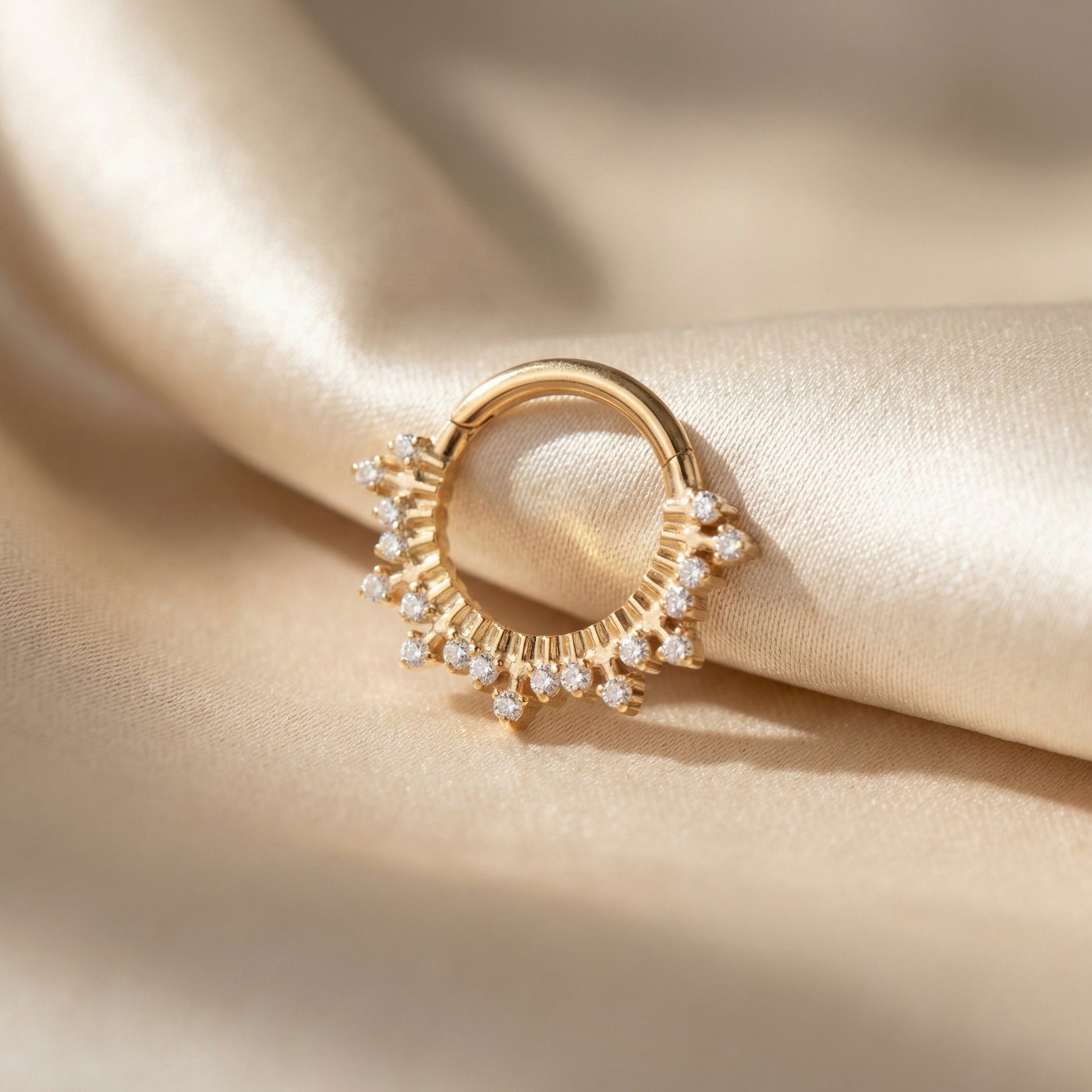 16G Septum Piercing Jewelry - Gold zircon crown hinged