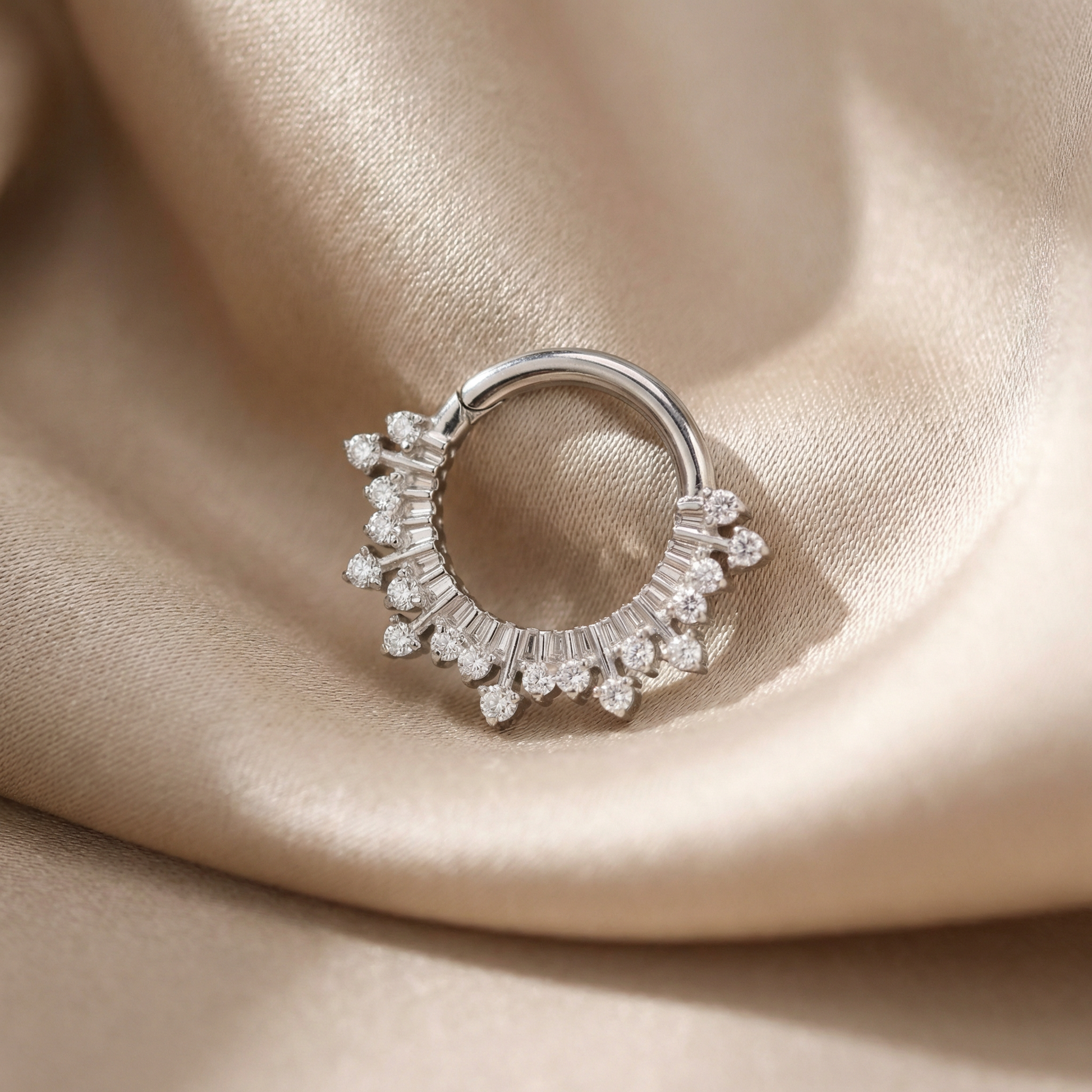 16G Septum Piercing Jewelry - Silver zircon crown hinged