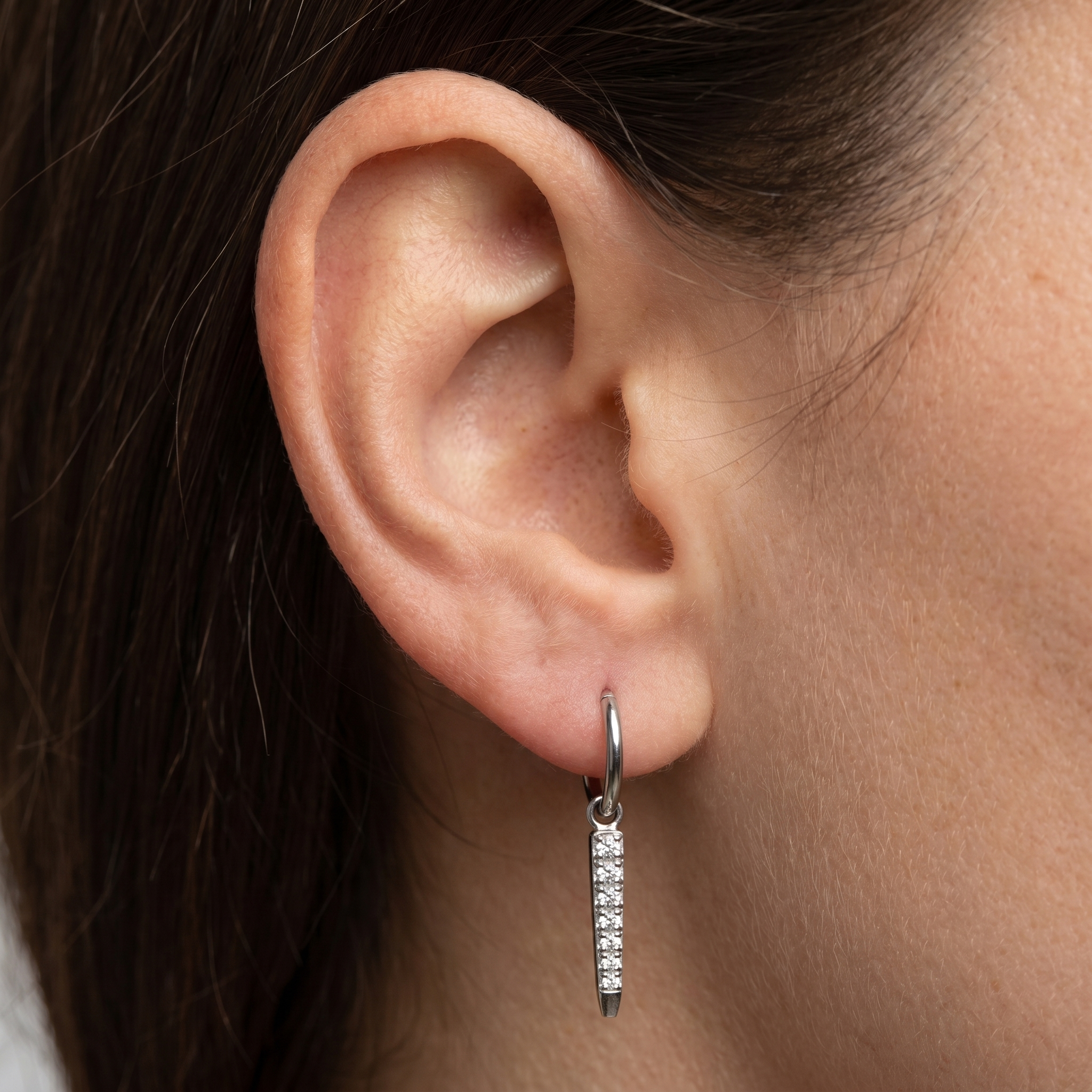 Vertical Front Helix Piercing - Silver vertical zircon dangle