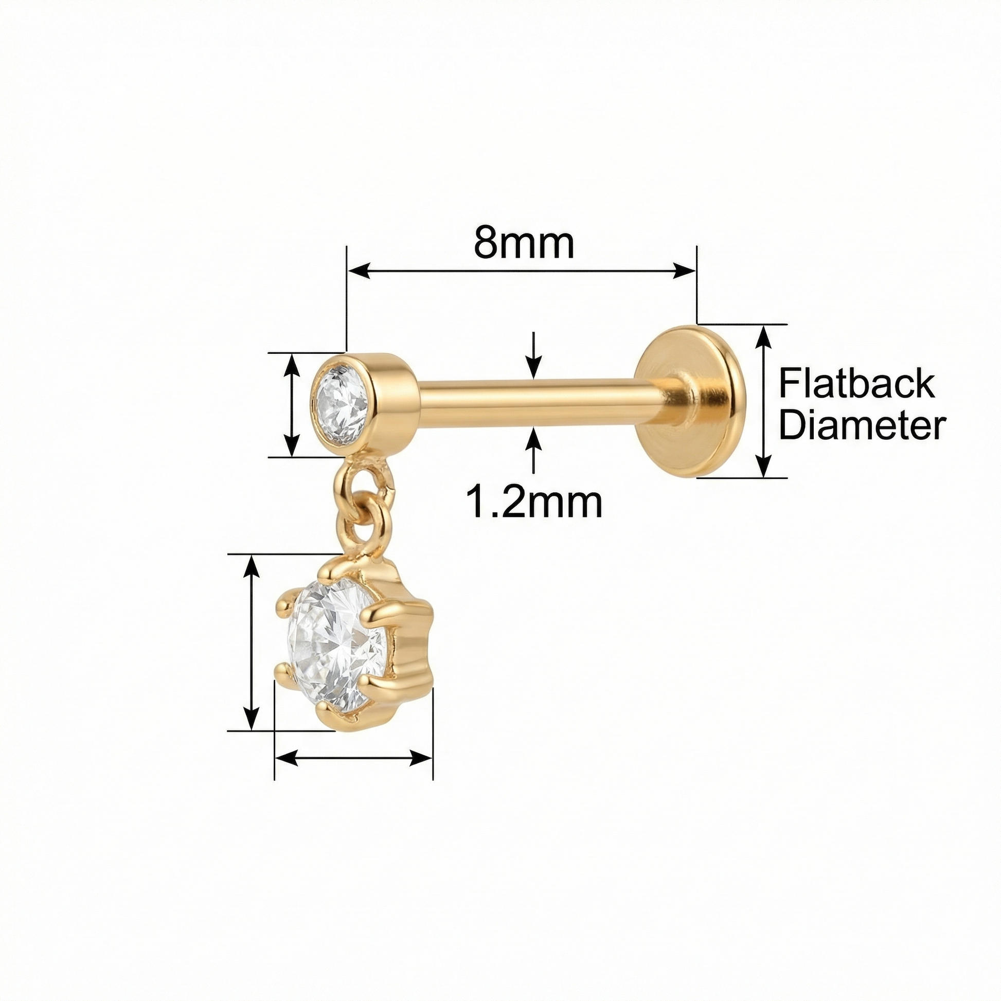 Zircon Hidden Helix Piercing - Sizing diagram for the