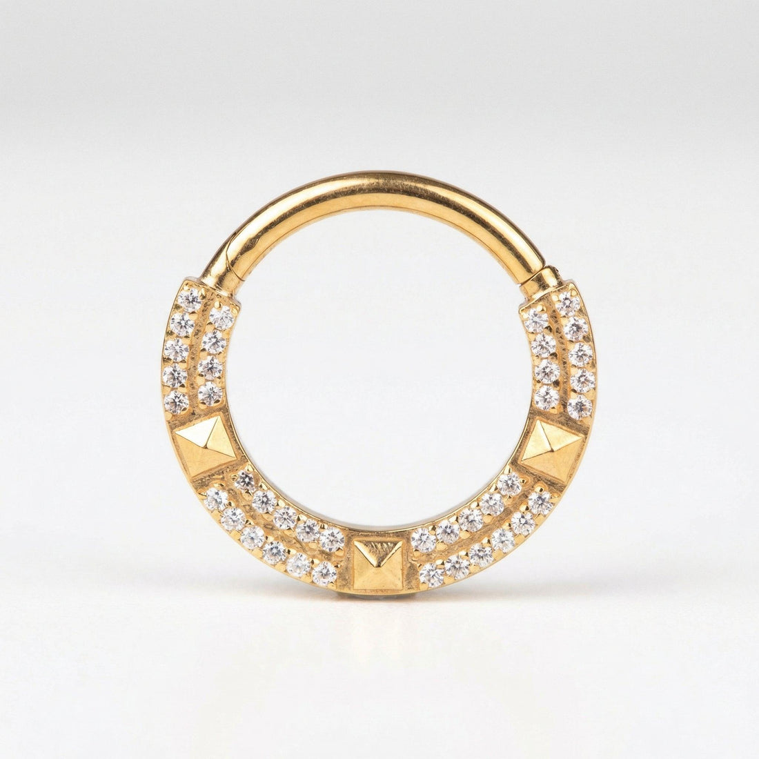 Gold zircon geometric hinged stud — small septum placement