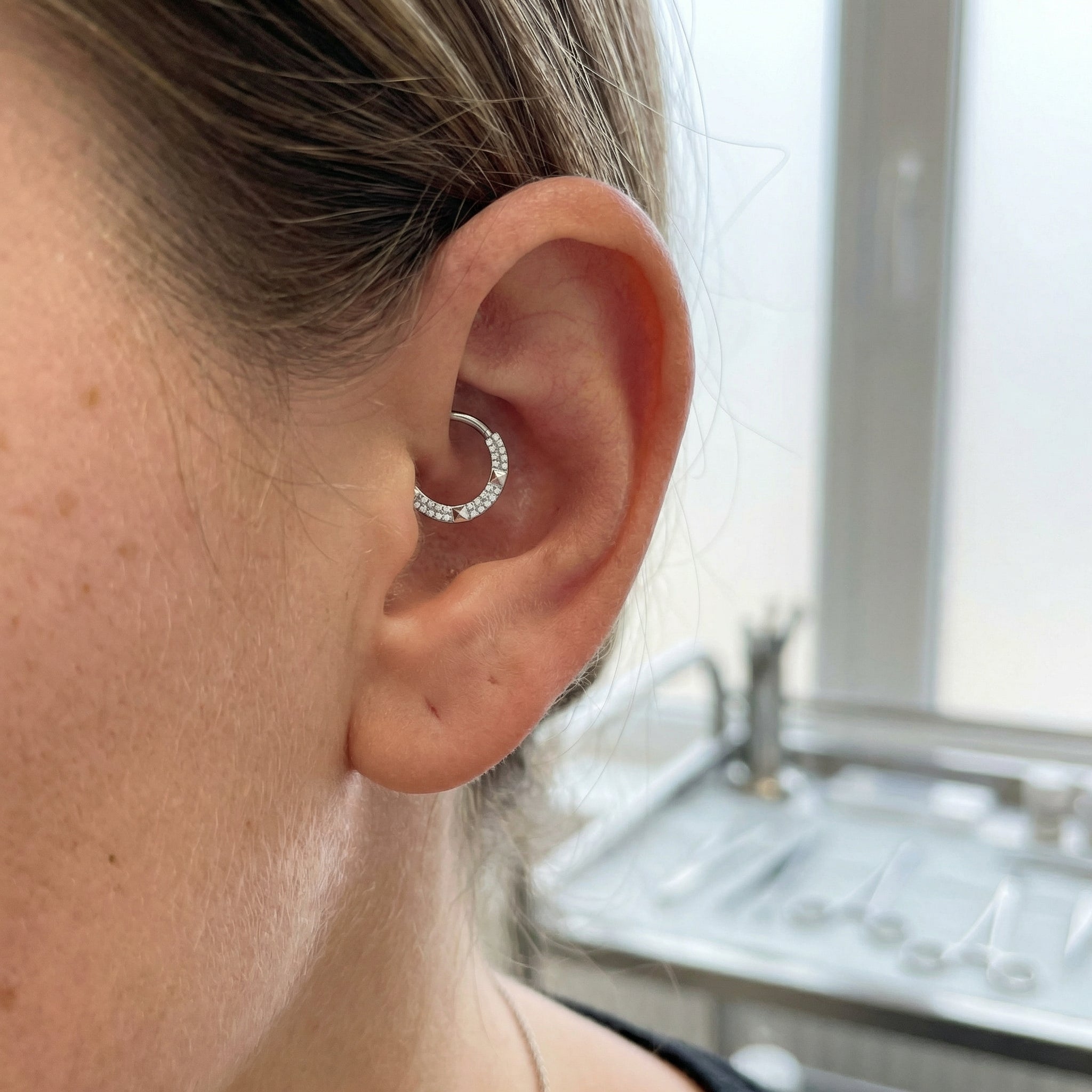 Standard Septum Piercing Gauge - Model wearing a silver