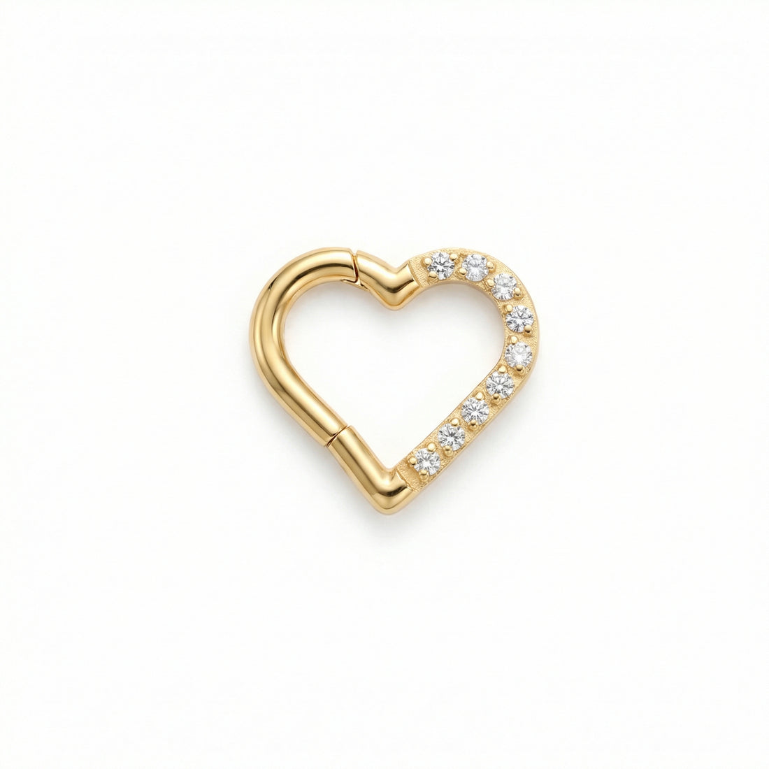 Gold zircon heart shaped stud — small septum placement