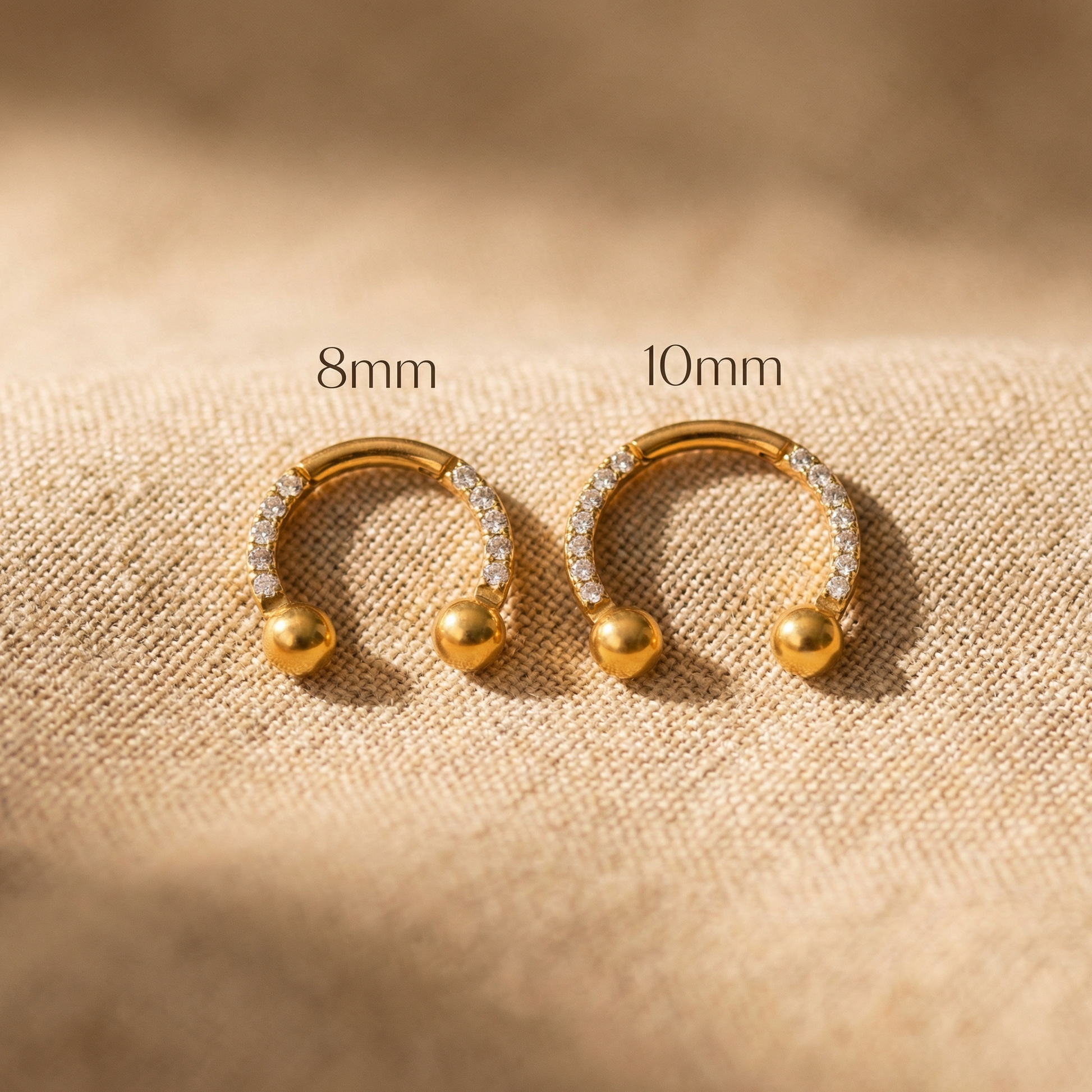Zircon Front Helix Piercing - Size comparison of 8mm