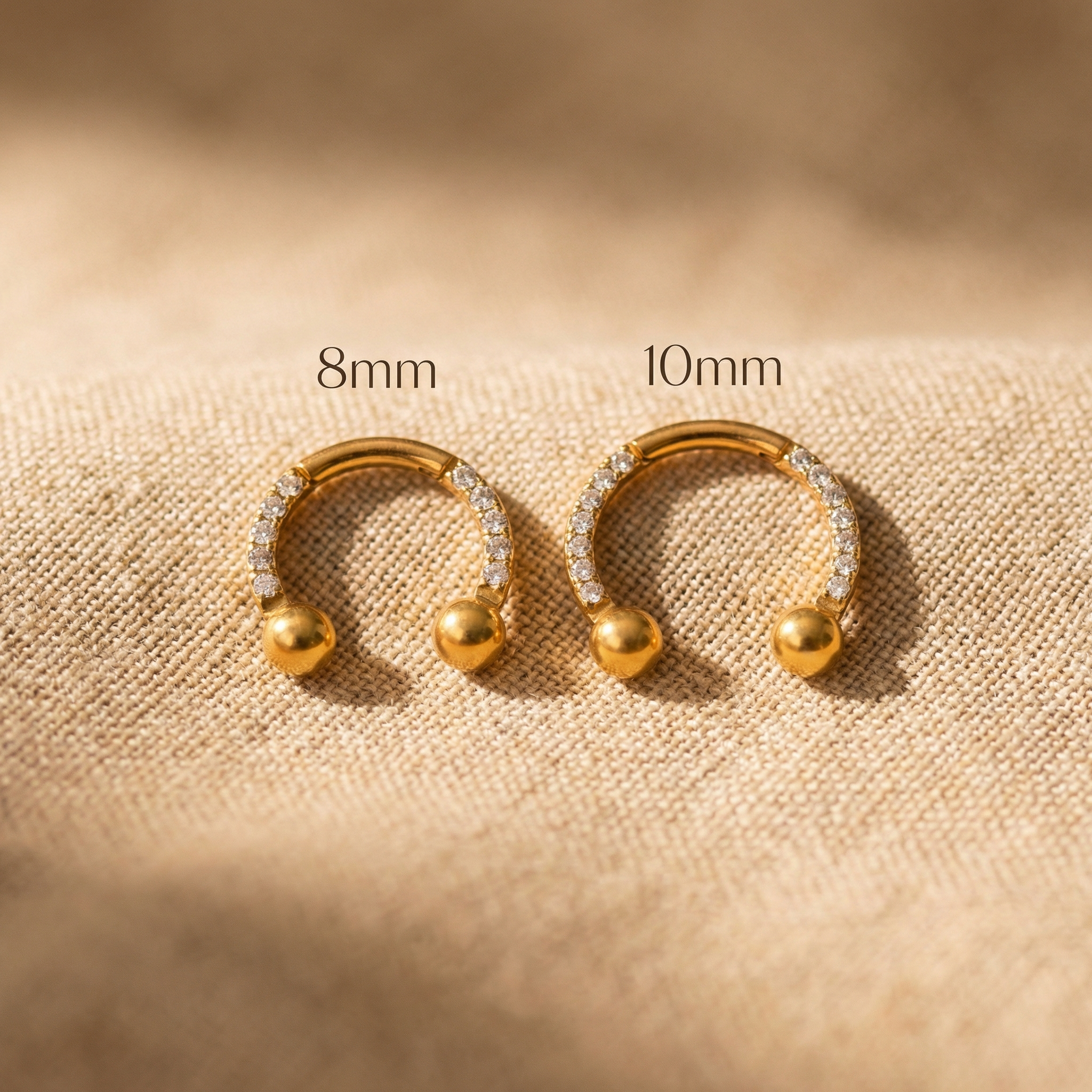 Zircon Front Helix Piercing - Size comparison of 8mm
