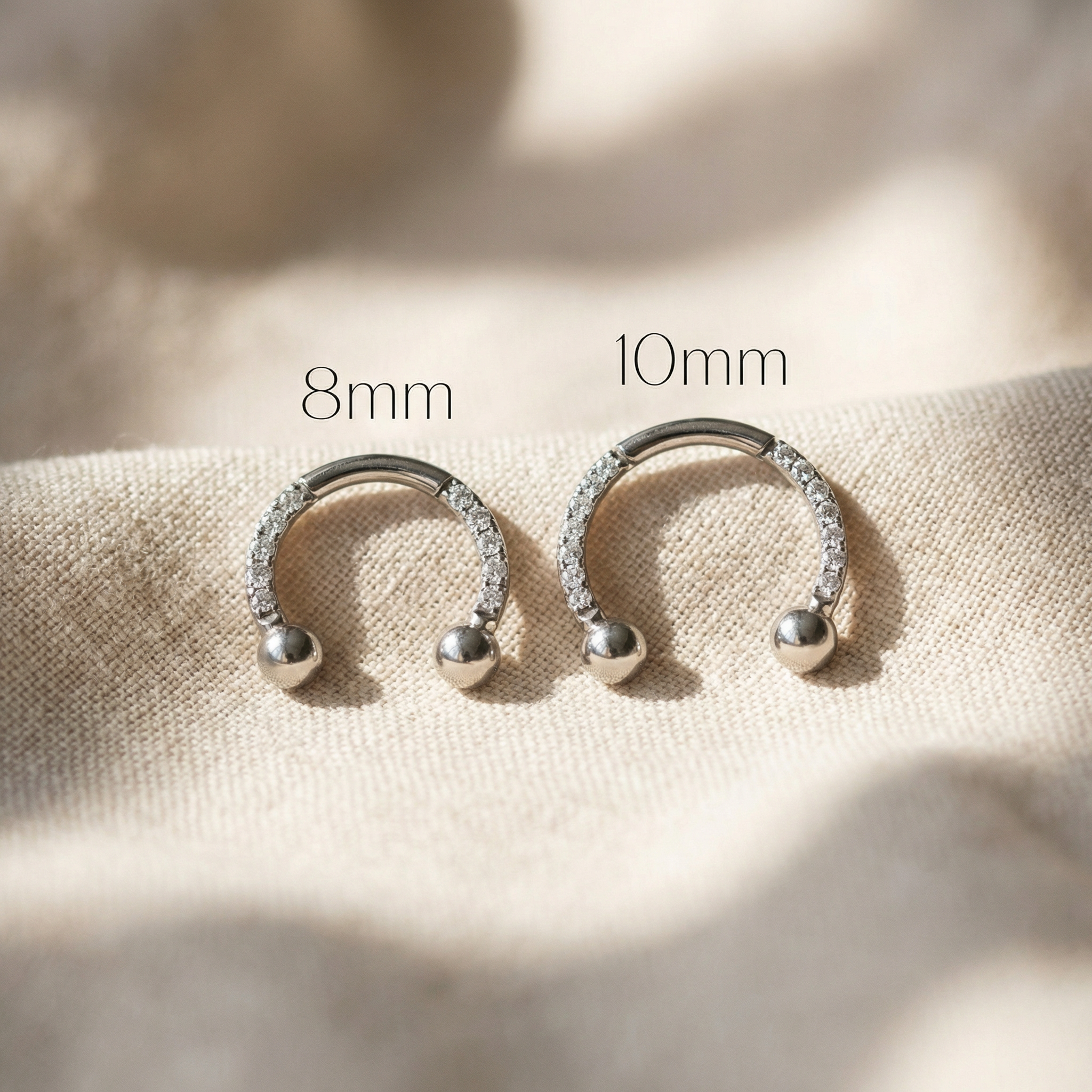 Zircon Front Helix Piercing - Size comparison of 8mm