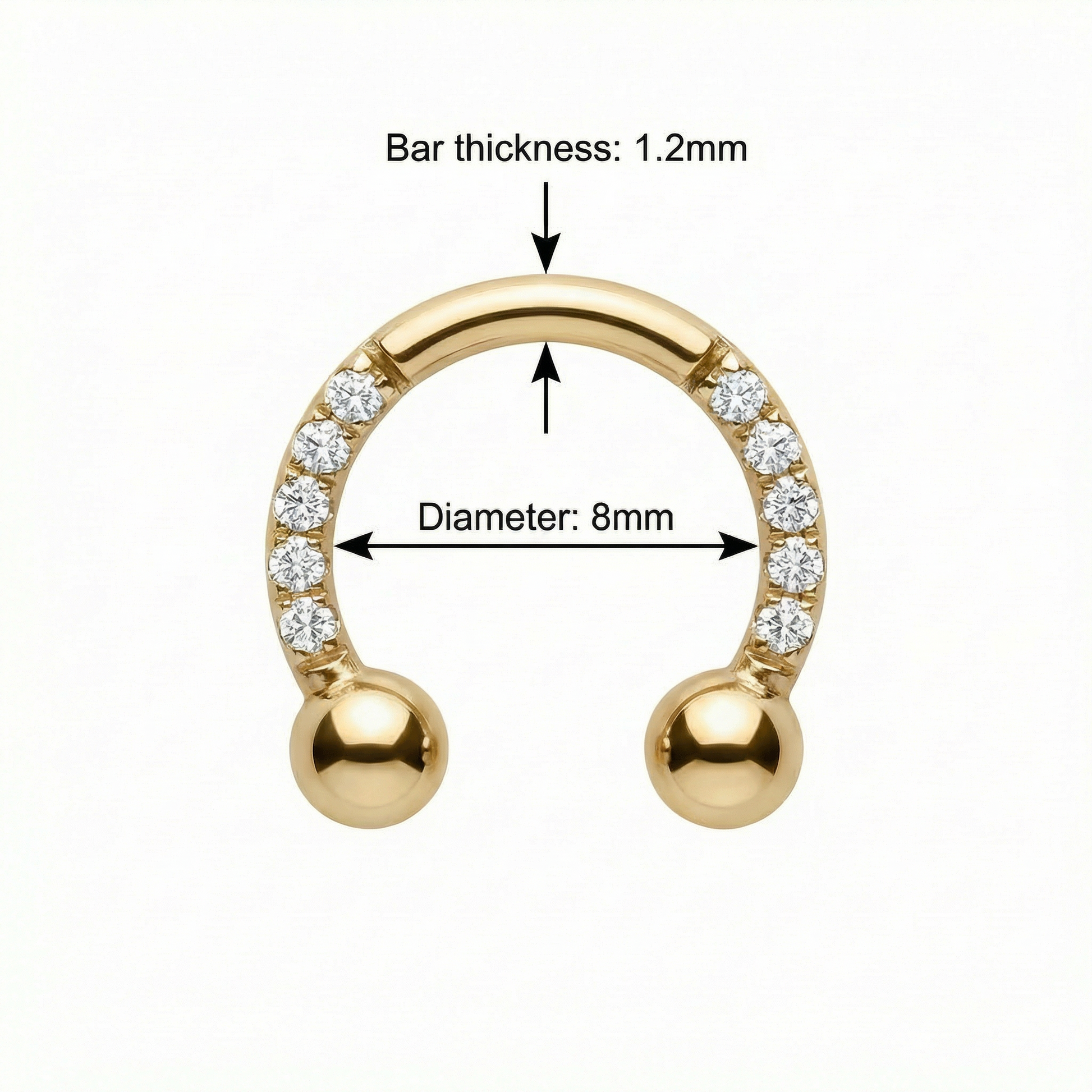 Zircon Front Helix Piercing - Sizing chart diagram for
