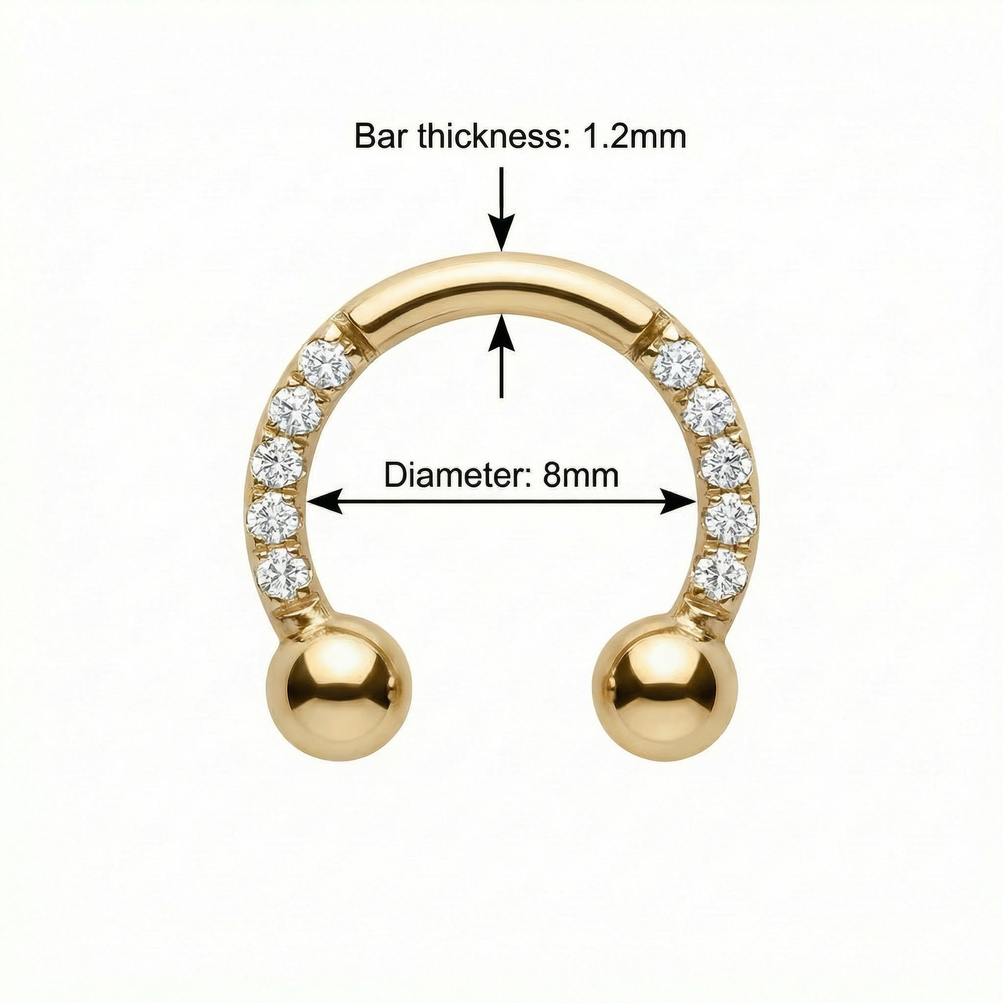 Zircon Front Helix Piercing - Sizing chart diagram for